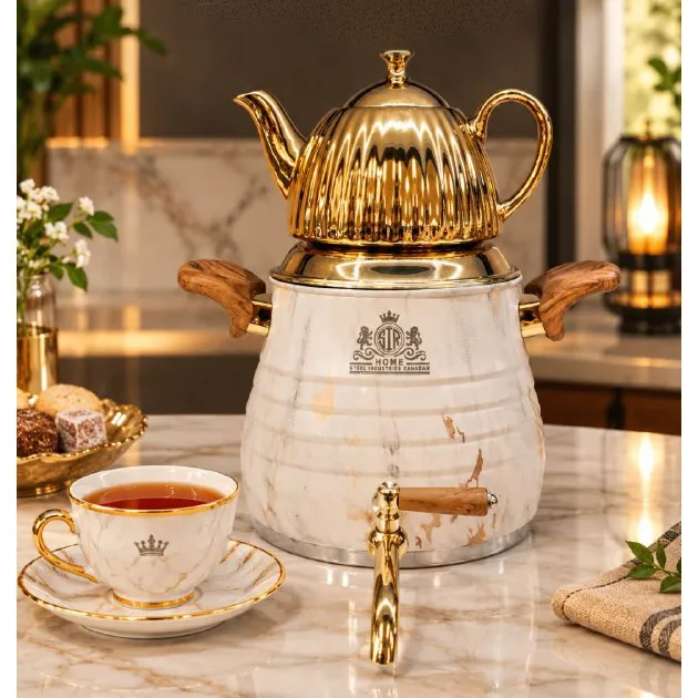 کتری و قوری شیردار 5 لیتری سرهوم ماربل طرح چوب مدل 91003