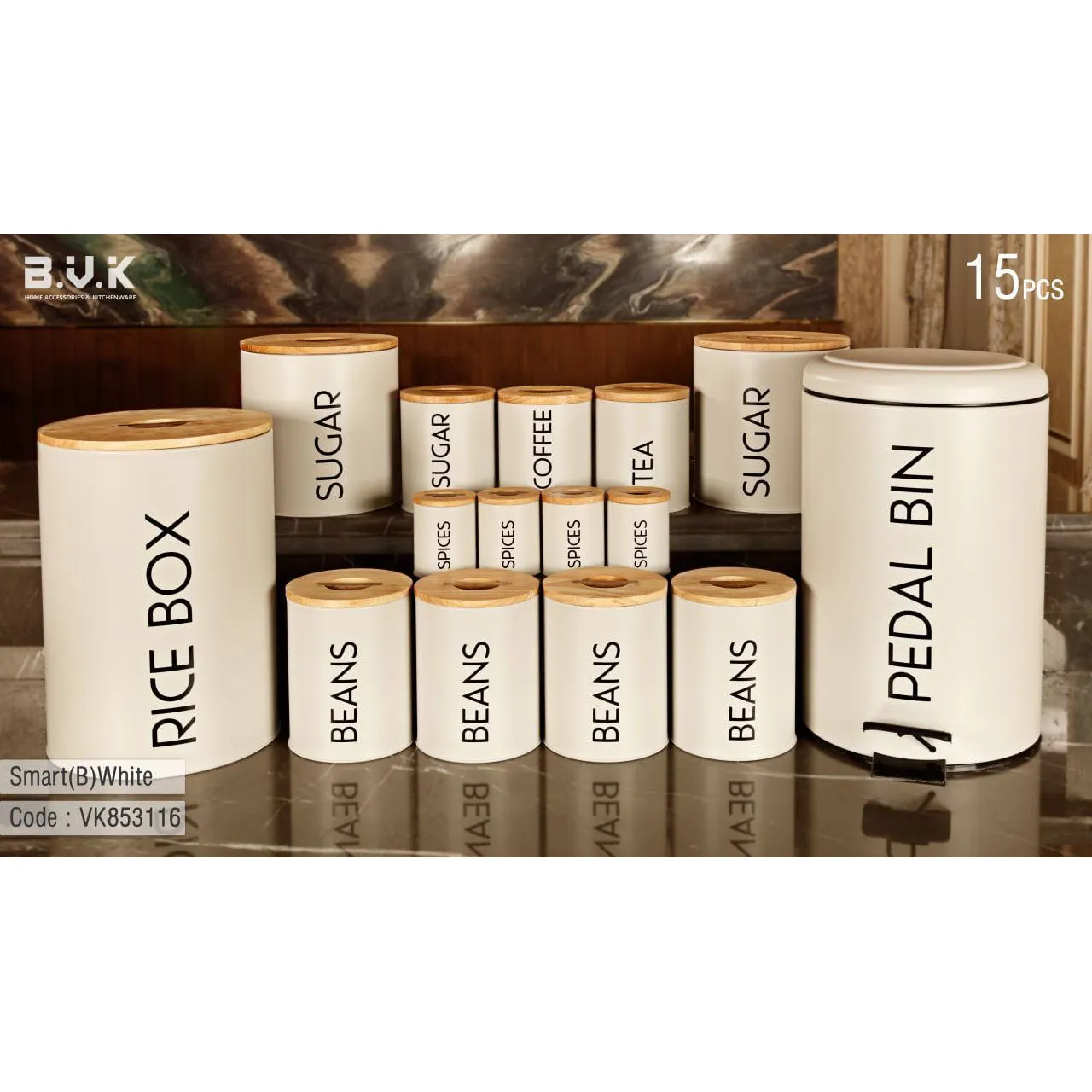 سرویس آشپزخانه 15 پارچه بی وی کی درب چوب مدل Smart